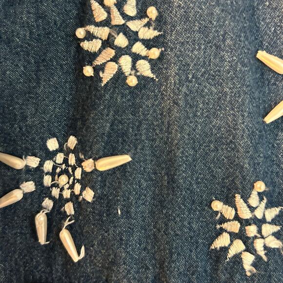 Carolina Blues Plus Denim Top Vest SZ 20 Sleeveless Applique Patchwork Snow Boho - Picture 7 of 12